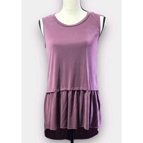 Mote Hi Lo Shirt Womens Size S Dark Red Ruffle Hem Modal Blend Sleeveless Summer - Picture 1 of 7